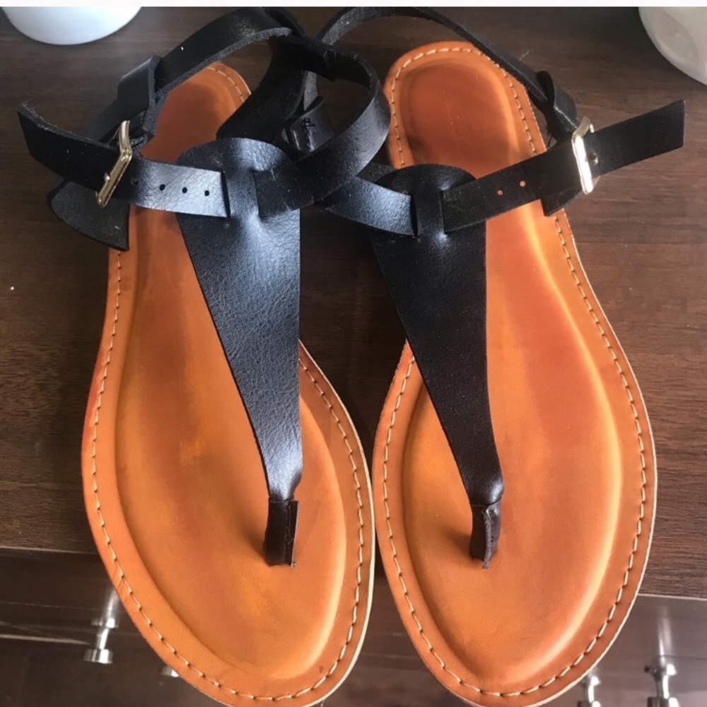 Boho Sandals Black Anthro Style Gold Summer Flats